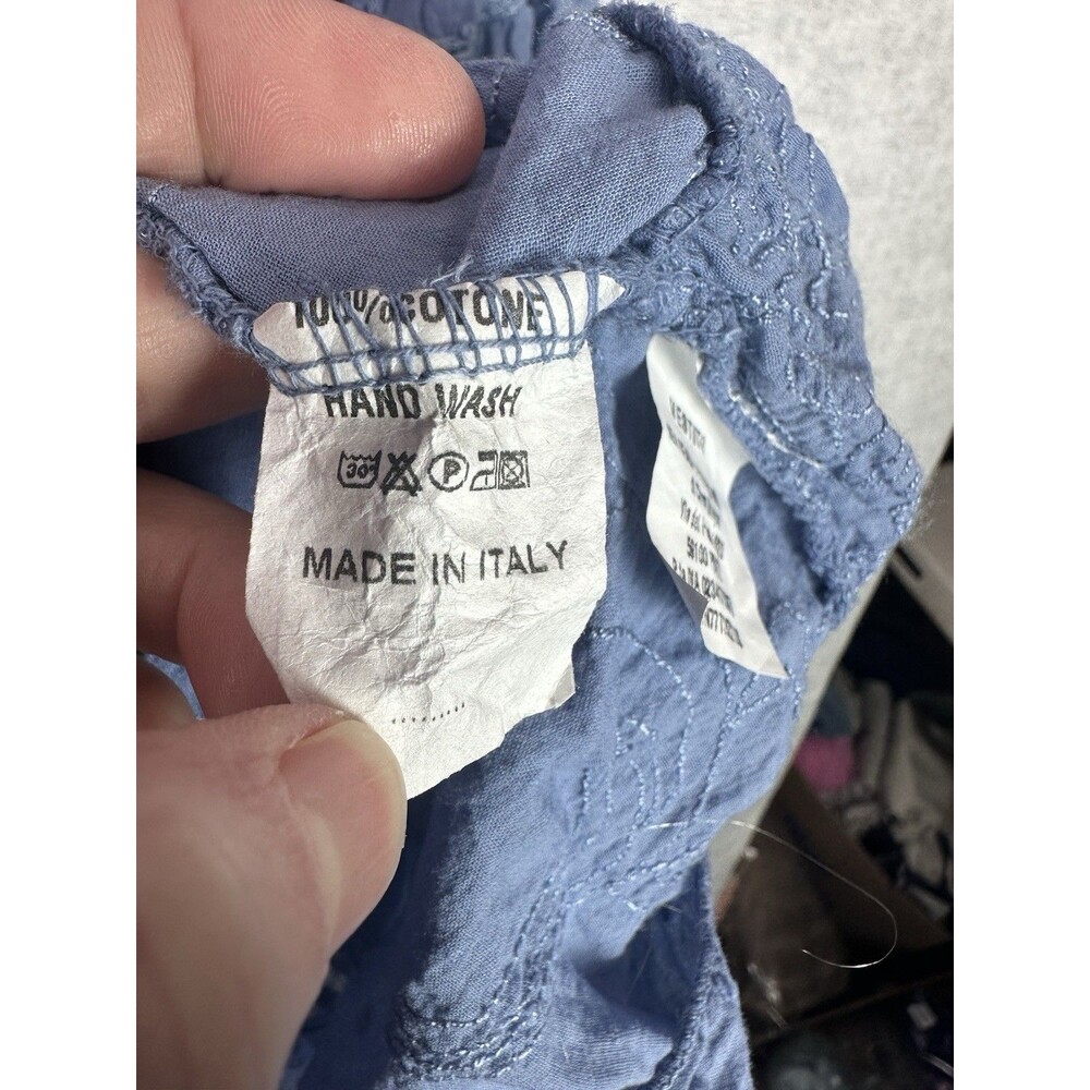 Made in Italy Blue Cotton Dress Embroidered Detail Swiss Dot Cottage Prairie Lg - Picture 9 of 9